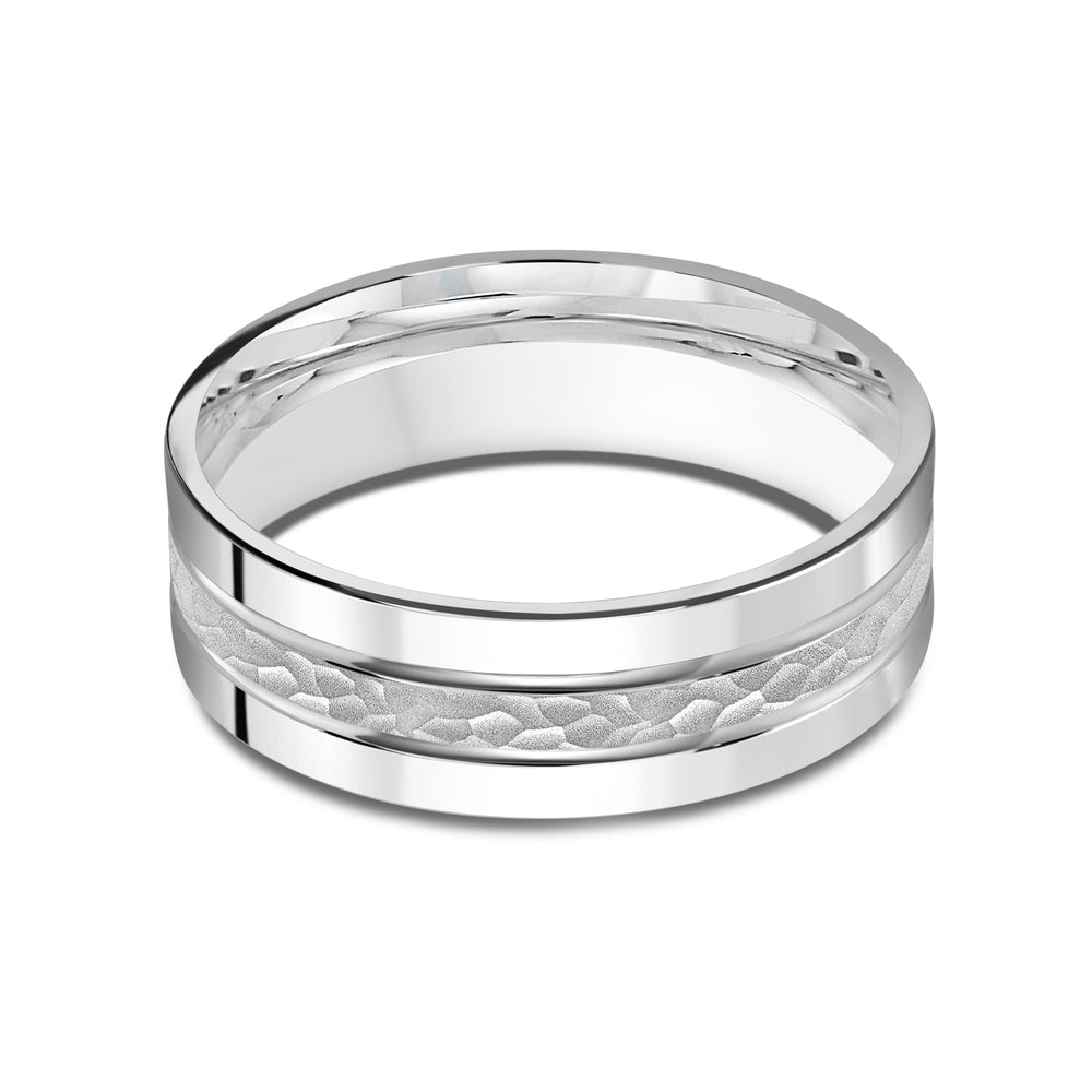 Hammered Horizon Men's Band with Platinum / 7 Cut Diamond in 14KT Platinum / 7 view 1

