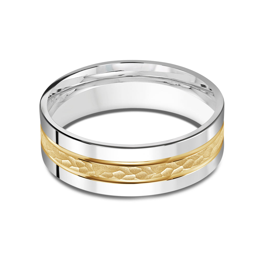 Two Tone Hammered Horizon Men's Band with 18KT White & Yellow Gold / 7 Cut Diamond in 14KT White & Yellow Gold / 7 view 1
