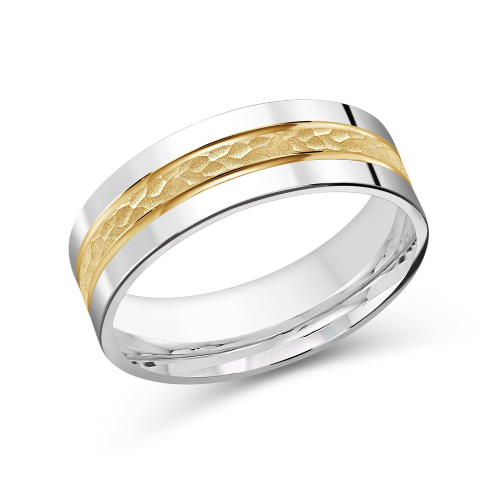 Two Tone Hammered Horizon Men's Band with 18KT White & Yellow Gold / 7 Cut Diamond in 14KT White & Yellow Gold / 7 view 2
