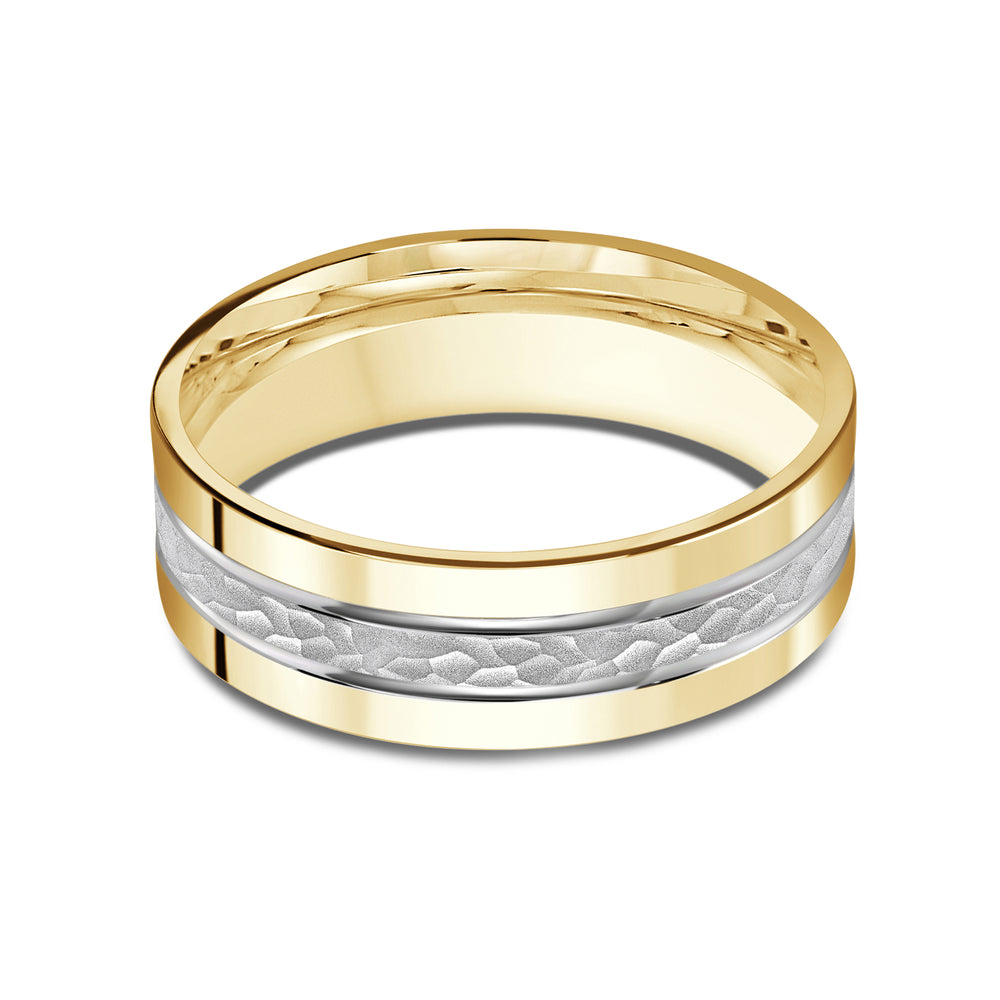 Two Tone Hammered Horizon Men's Band with 18KT Yellow & White Gold / 7 Cut Diamond in 14KT Yellow & White Gold / 7 view 1
