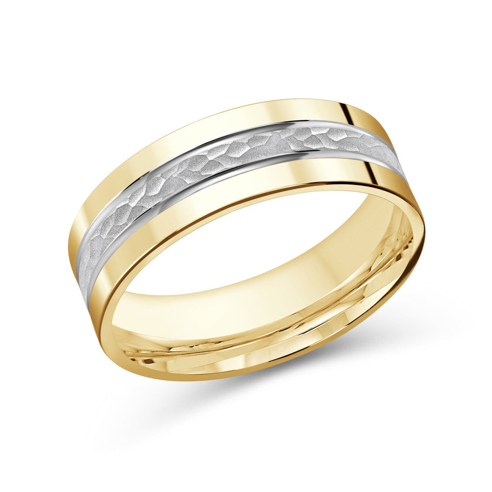 Two Tone Hammered Horizon Men's Band with 18KT Yellow & White Gold / 7 Cut Diamond in 14KT Yellow & White Gold / 7 view 2
