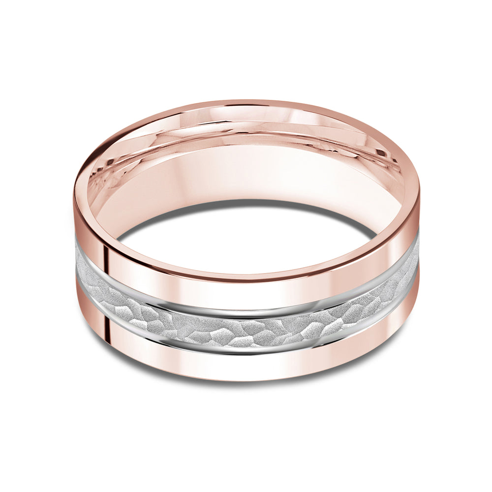 Two Tone Hammered Horizon Men's Band with 18KT Rose & White Gold / 8 Cut Diamond in 14KT Rose & White Gold / 8 view 1
