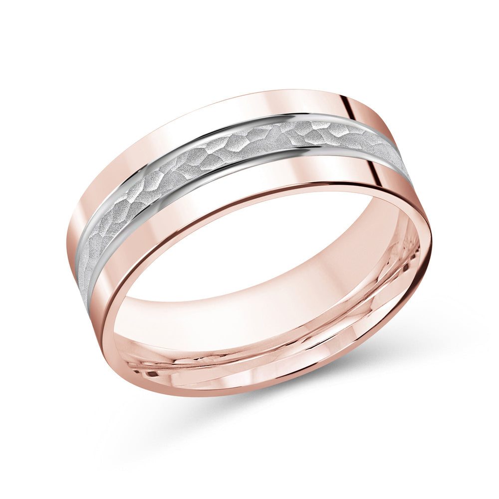 Two Tone Hammered Horizon Men's Band with 18KT Rose & White Gold / 8 Cut Diamond in 14KT Rose & White Gold / 8 view 2
