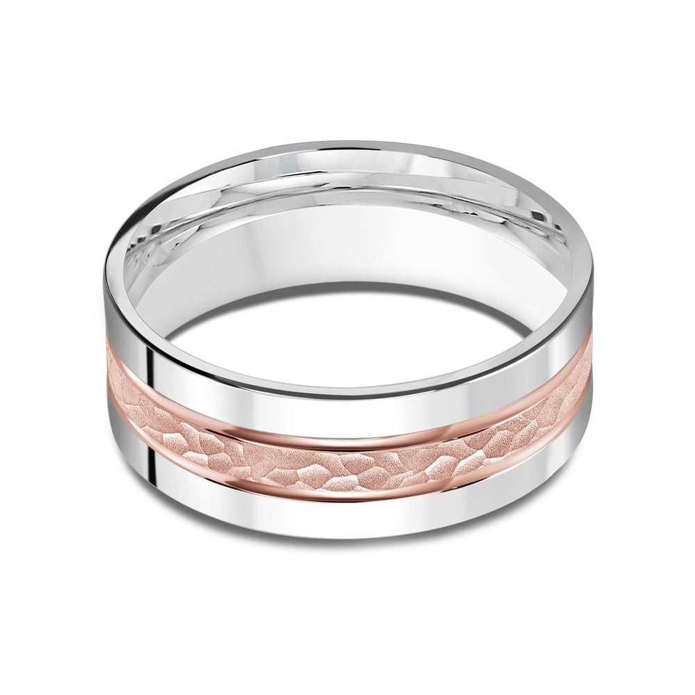 Two Tone Hammered Horizon Men's Band with 14KT White & Rose Gold / 8 Cut Diamond in 14KT White & Rose Gold / 8 view 1
