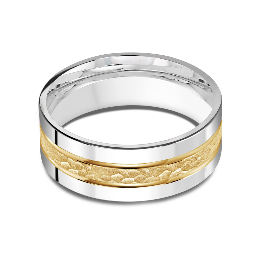 Two Tone Hammered Horizon Men's Band with 18KT White & Yellow Gold / 8 Cut Diamond in 14KT White & Yellow Gold / 8 view 1
