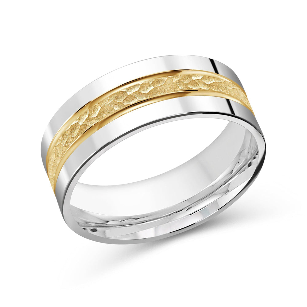 Two Tone Hammered Horizon Men's Band with 18KT White & Yellow Gold / 8 Cut Diamond in 14KT White & Yellow Gold / 8 view 2

