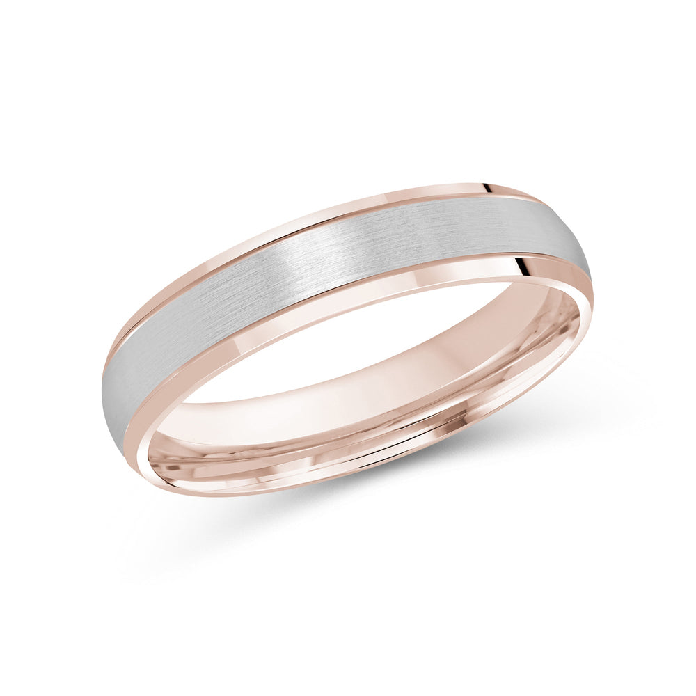Two Tone Beveled Edge Men's Band with 18KT Rose & White Gold / 4 Cut Diamond in 14KT Rose & White Gold / 4 view 2
