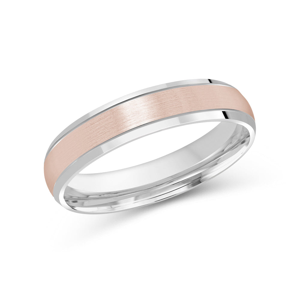 Two Tone Beveled Edge Men's Band with 18KT White & Rose Gold / 4 Cut Diamond in 14KT White & Rose Gold / 4 view 2
