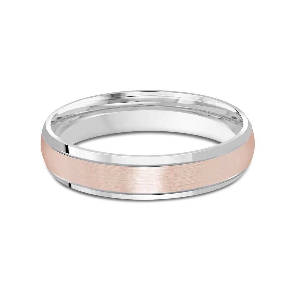 Two Tone Beveled Edge Men's Band with 18KT White & Rose Gold / 4 Cut Diamond in 14KT White & Rose Gold / 4 view 1
