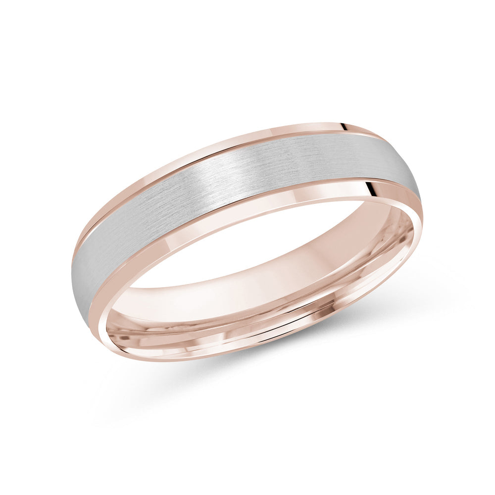 Two Tone Beveled Edge Men's Band with 18KT Rose & White Gold / 5 Cut Diamond in 14KT Rose & White Gold / 5 view 2
