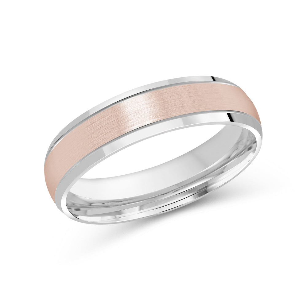 Two Tone Beveled Edge Men's Band with 18KT White & Rose Gold / 5 Cut Diamond in 14KT White & Rose Gold / 5 view 2
