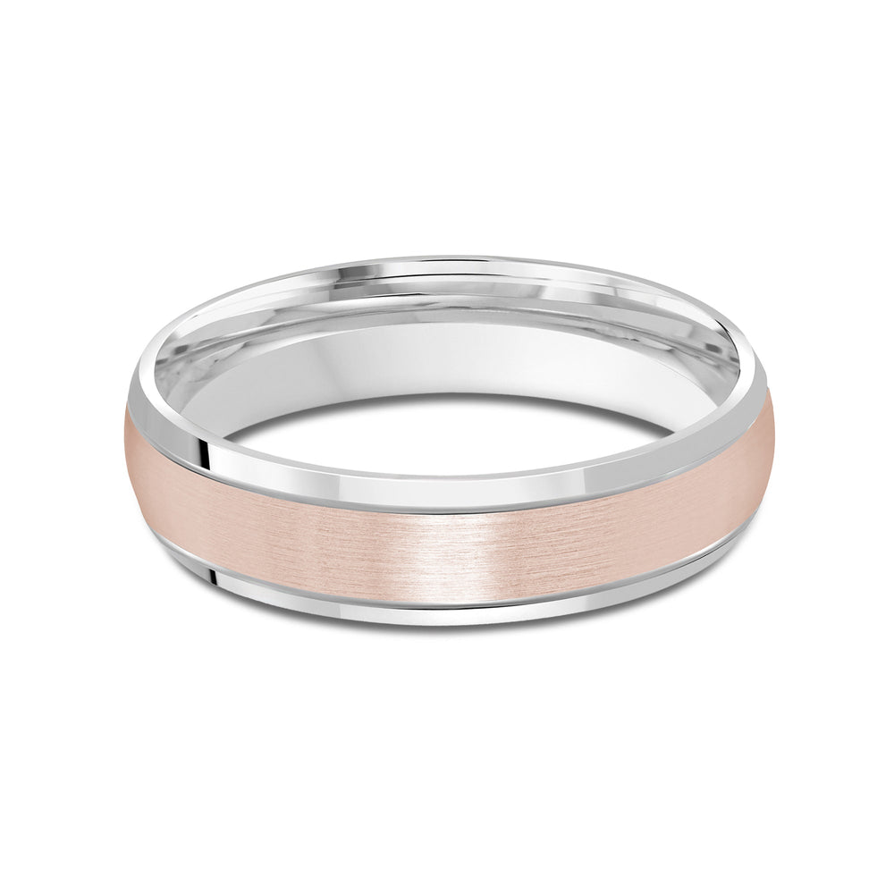 Two Tone Beveled Edge Men's Band with 18KT White & Rose Gold / 5 Cut Diamond in 14KT White & Rose Gold / 5 view 1
