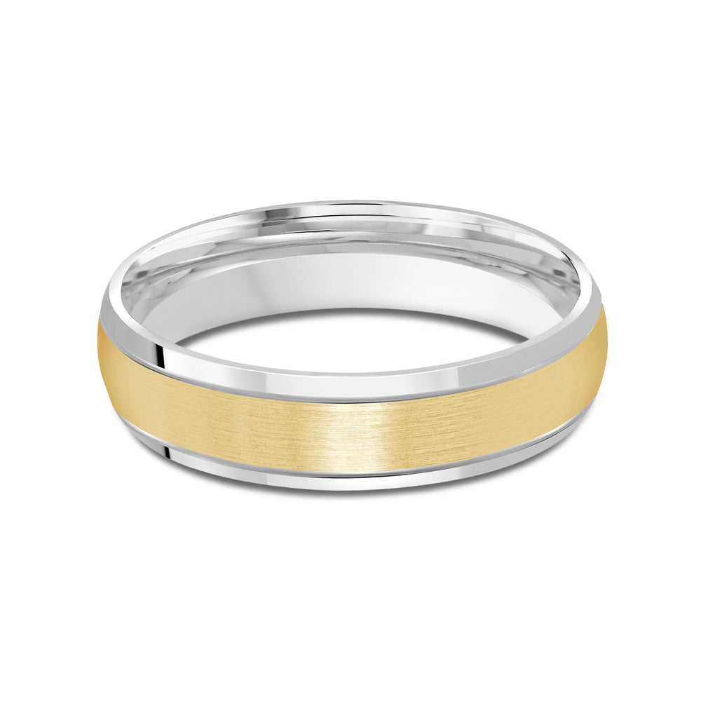 Two Tone Beveled Edge Men's Band with 18KT White & Yellow Gold / 5 Cut Diamond in 14KT White & Yellow Gold / 5 view 1
