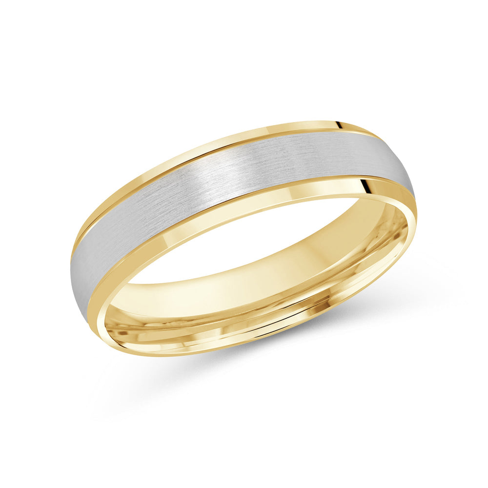 Two Tone Beveled Edge Men's Band with 18KT Yellow & White Gold / 5 Cut Diamond in 14KT Yellow & White Gold / 5 view 2

