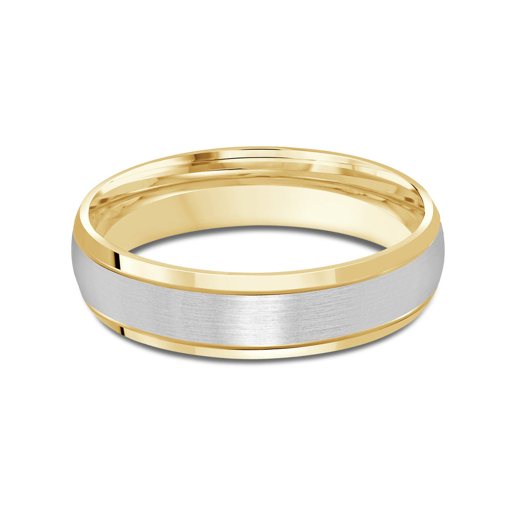 Two Tone Beveled Edge Men's Band with 18KT Yellow & White Gold / 5 Cut Diamond in 14KT Yellow & White Gold / 5 view 1
