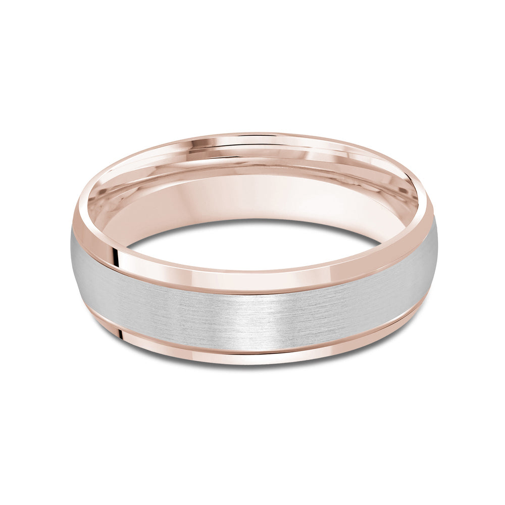 Two Tone Beveled Edge Men's Band with 18KT Rose & White Gold / 6 Cut Diamond in 14KT Rose & White Gold / 6 view 1

