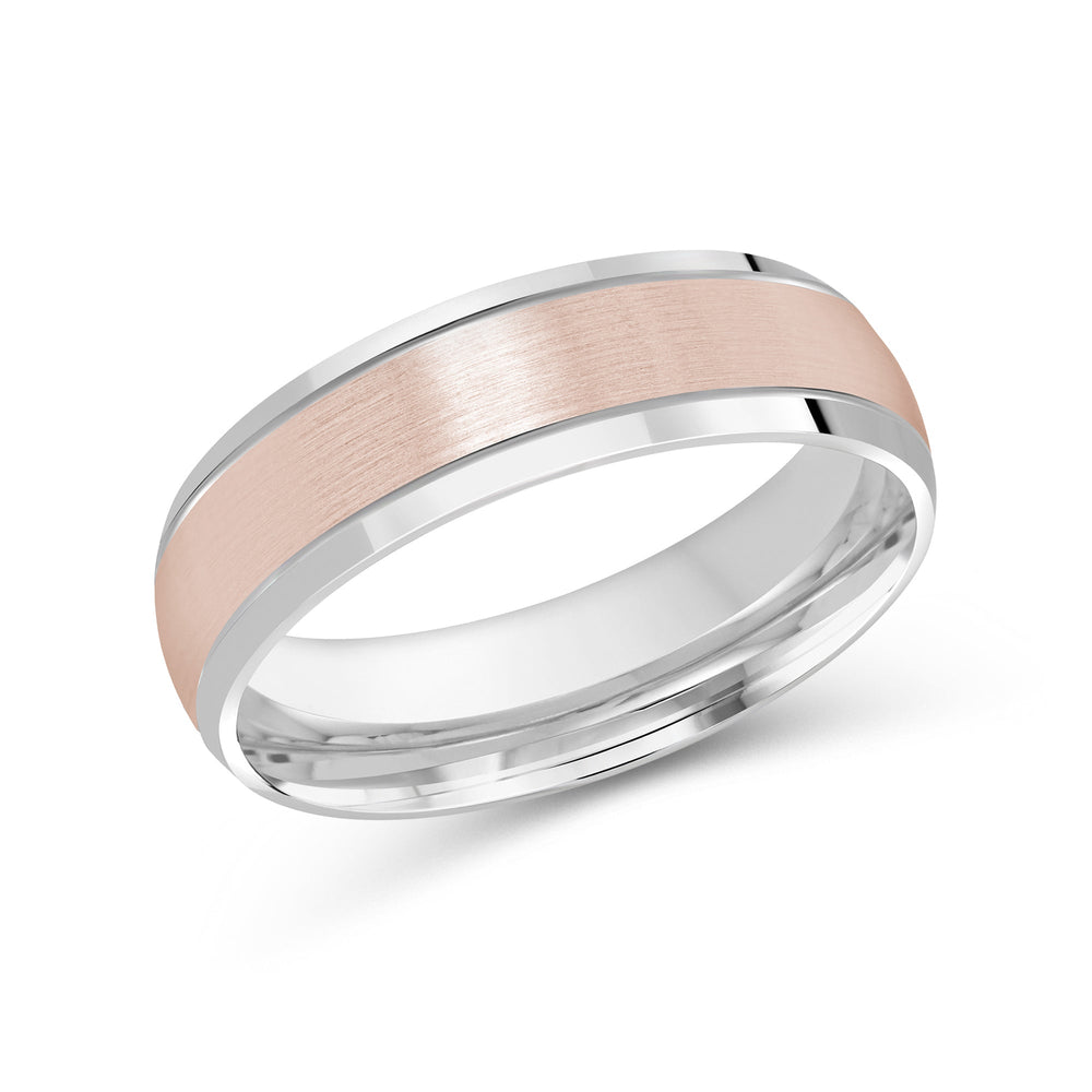 Two Tone Beveled Edge Men's Band with 18KT White & Rose Gold / 6 Cut Diamond in 14KT White & Rose Gold / 6 view 2
