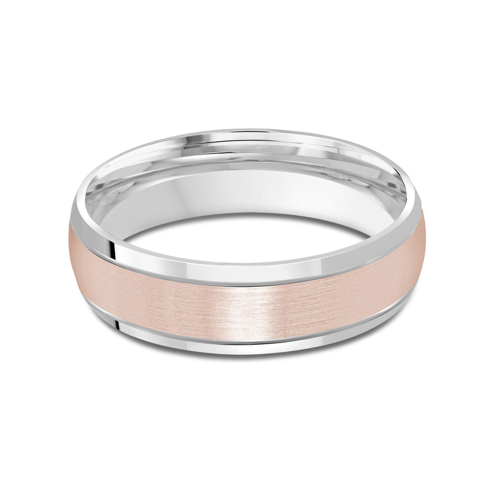 Two Tone Beveled Edge Men's Band with 18KT White & Rose Gold / 6 Cut Diamond in 14KT White & Rose Gold / 6 view 1
