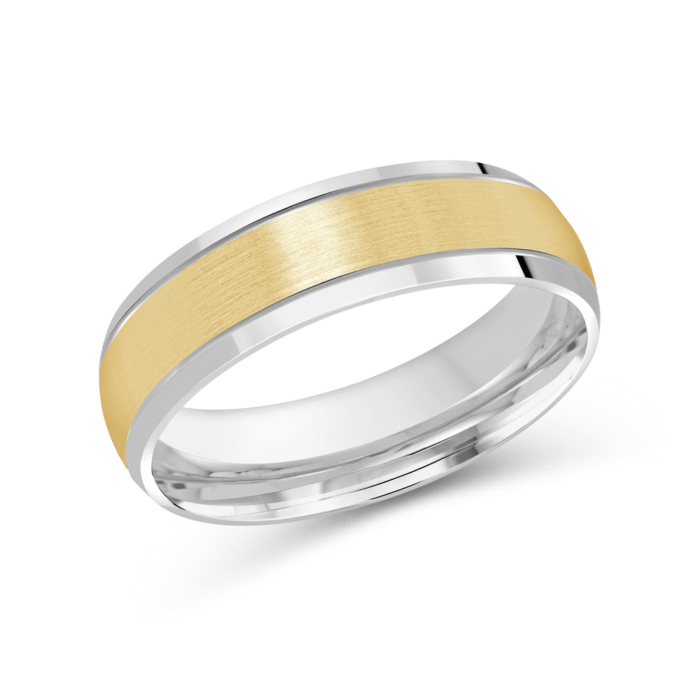 Two Tone Beveled Edge Men's Band with 18KT White & Yellow Gold / 6 Cut Diamond in 14KT White & Yellow Gold / 6 view 2
