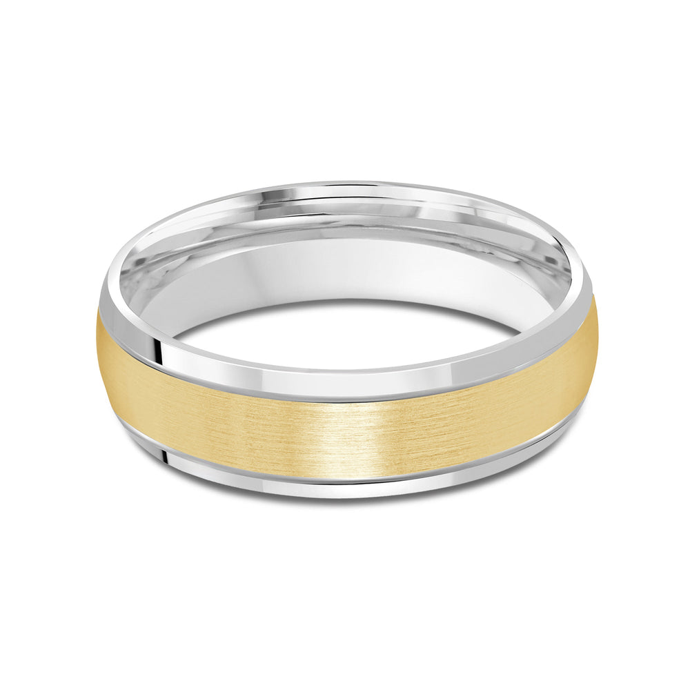 Two Tone Beveled Edge Men's Band with 18KT White & Yellow Gold / 6 Cut Diamond in 14KT White & Yellow Gold / 6 view 1
