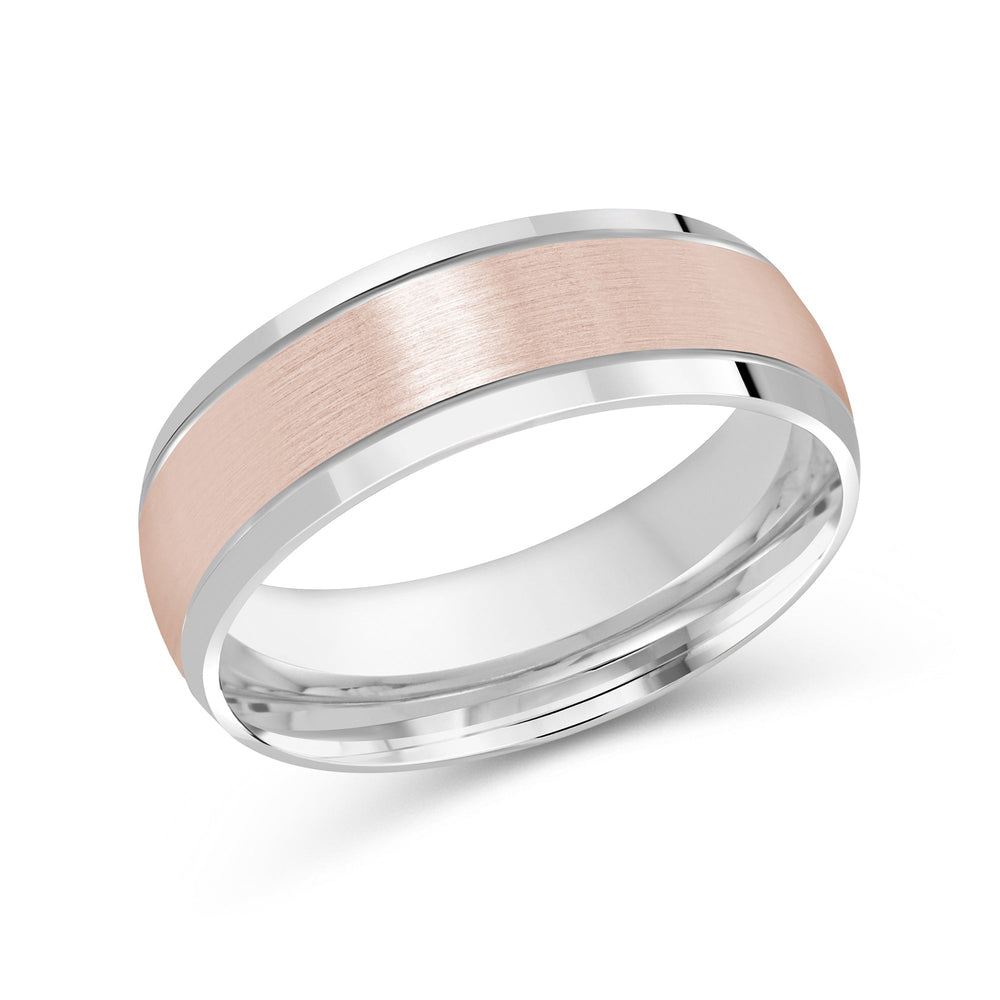 Two Tone Beveled Edge Men's Band with 18KT White & Rose Gold / 7 Cut Diamond in 14KT White & Rose Gold / 7 view 2
