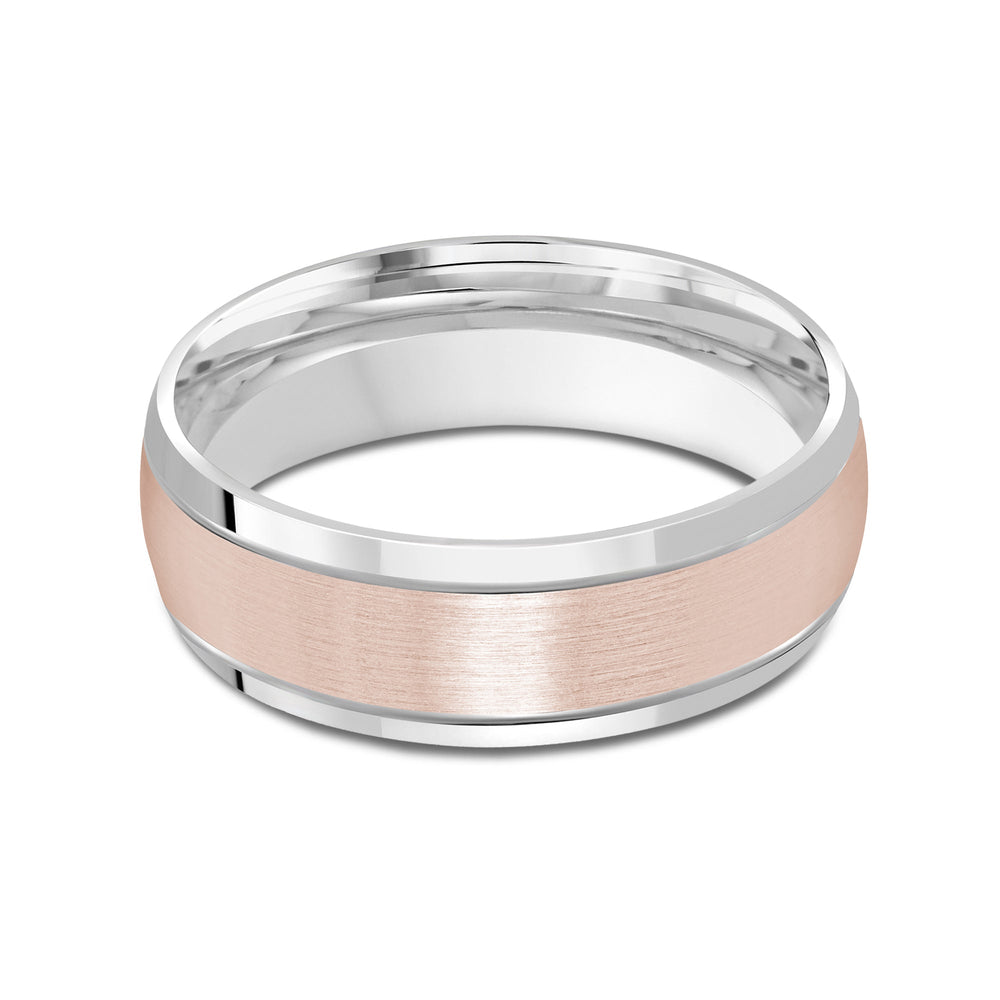 Two Tone Beveled Edge Men's Band with 18KT White & Rose Gold / 7 Cut Diamond in 14KT White & Rose Gold / 7 view 1

