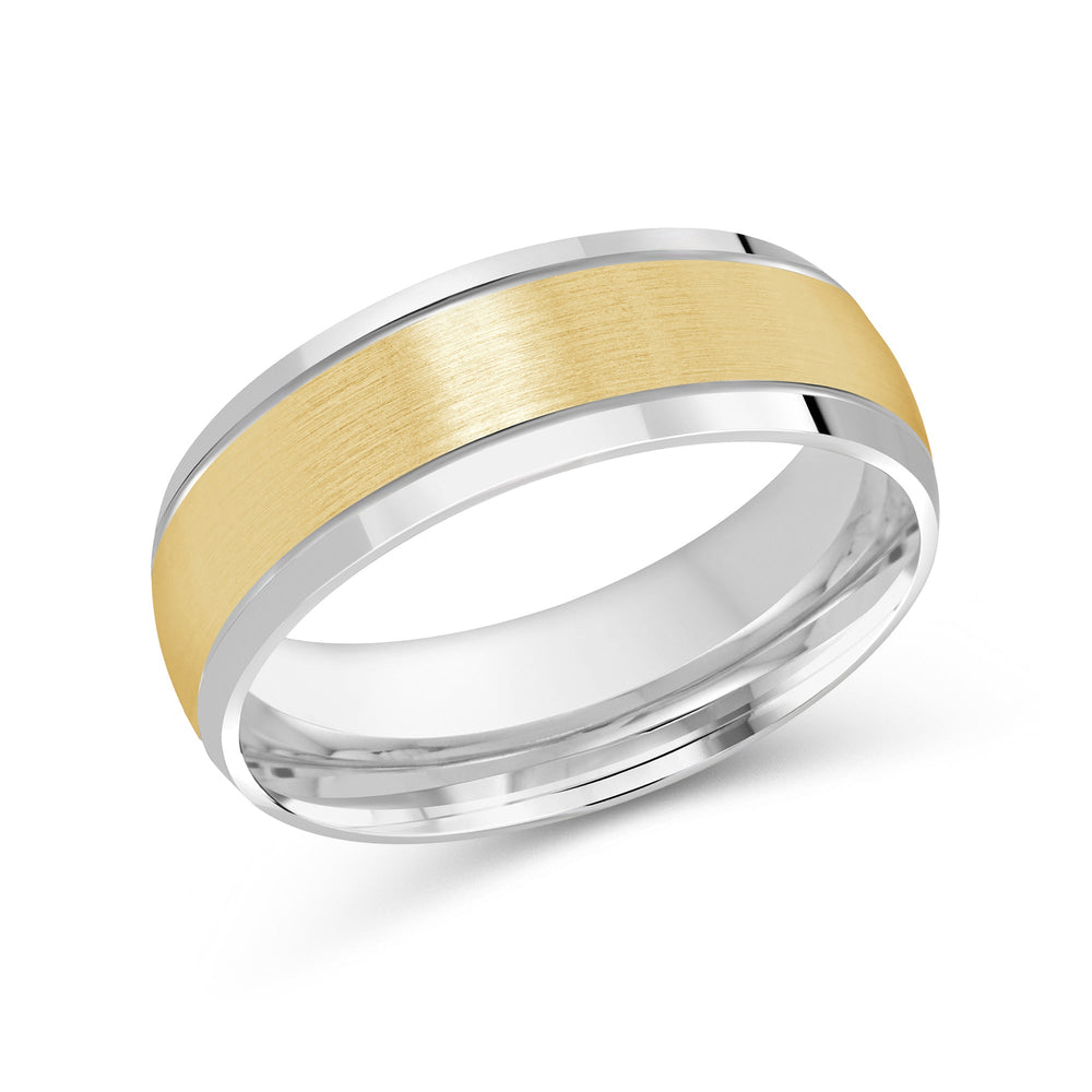 Two Tone Beveled Edge Men's Band with 18KT White & Yellow Gold / 7 Cut Diamond in 14KT White & Yellow Gold / 7 view 2

