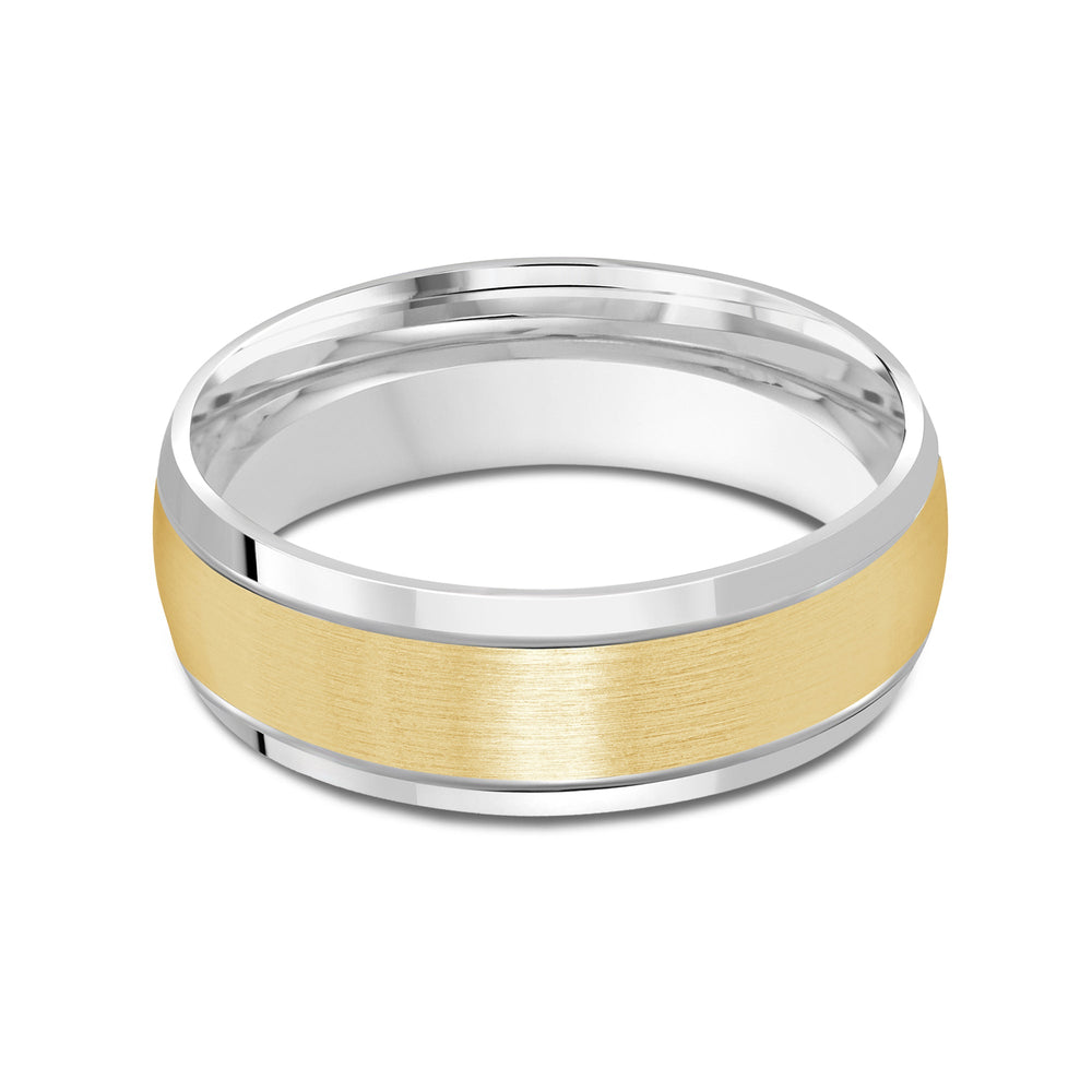 Two Tone Beveled Edge Men's Band with 18KT White & Yellow Gold / 7 Cut Diamond in 14KT White & Yellow Gold / 7 view 1
