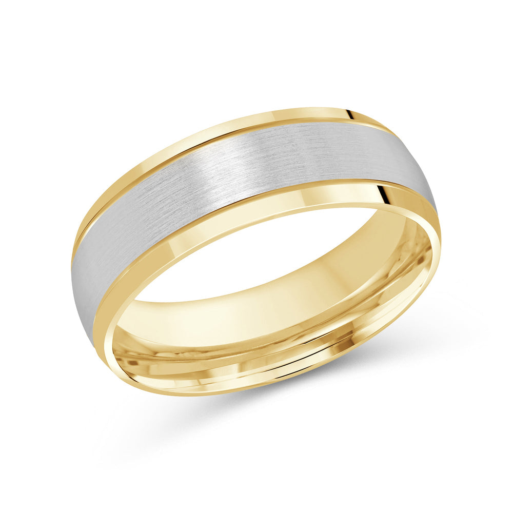 Two Tone Beveled Edge Men's Band with 18KT Yellow & White Gold / 7 Cut Diamond in 14KT Yellow & White Gold / 7 view 2
