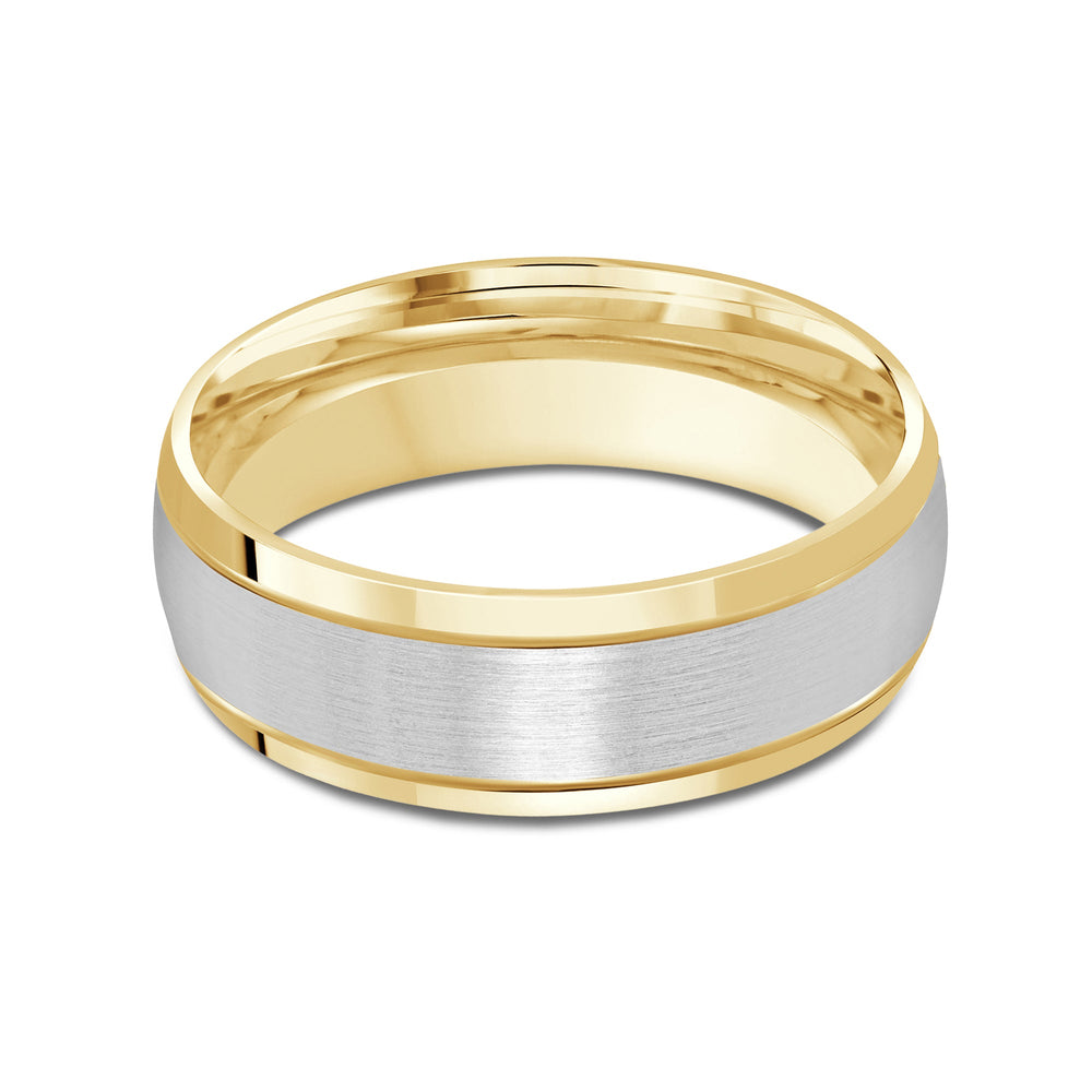 Two Tone Beveled Edge Men's Band with 18KT Yellow & White Gold / 7 Cut Diamond in 14KT Yellow & White Gold / 7 view 1
