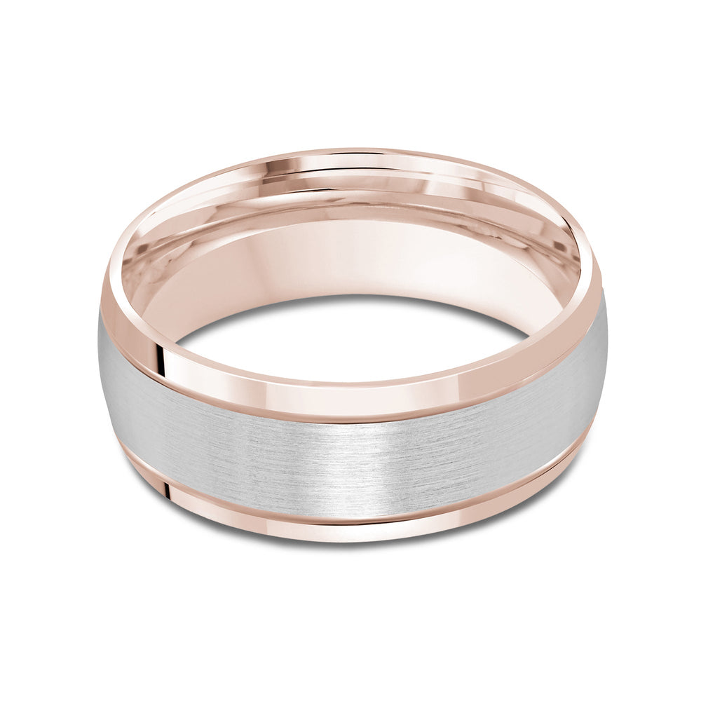 Two Tone Beveled Edge Men's Band with 18KT Rose & White Gold / 8 Cut Diamond in 14KT Rose & White Gold / 8 view 1
