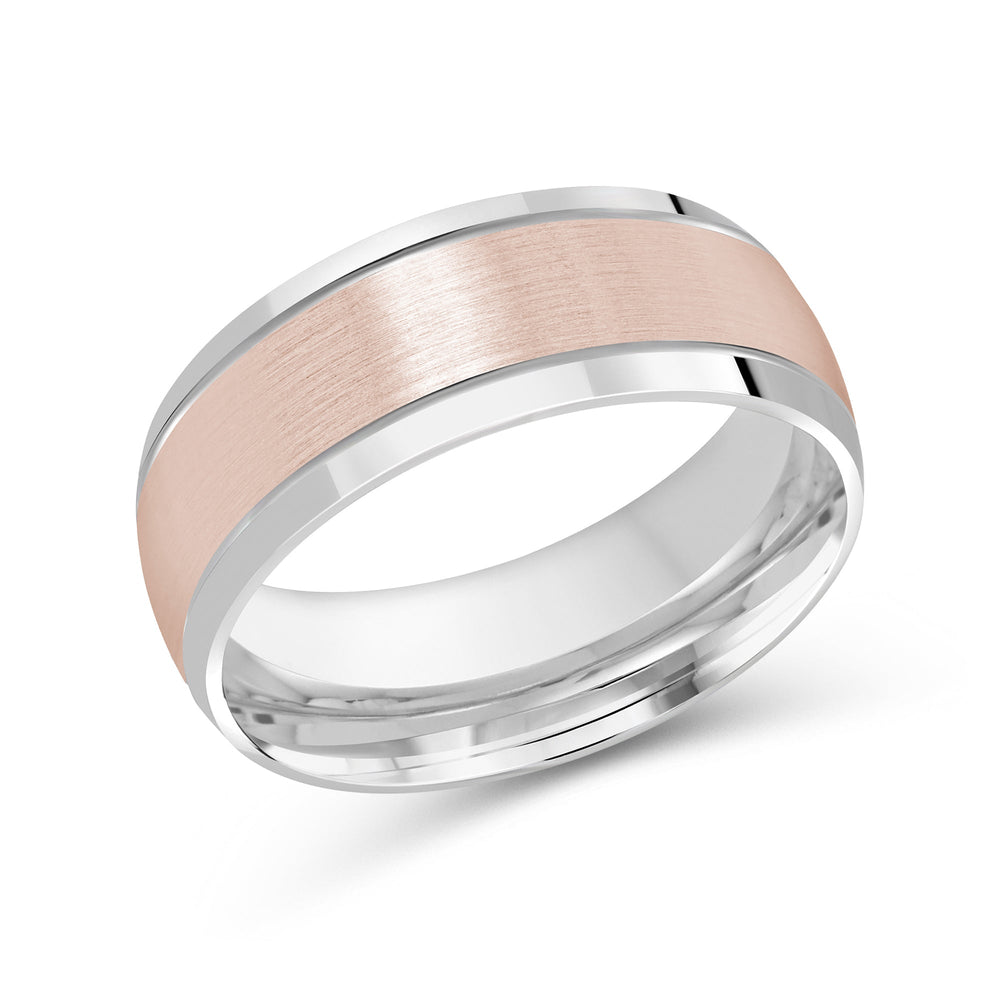 Two Tone Beveled Edge Men's Band with 18KT White & Rose Gold / 8 Cut Diamond in 14KT White & Rose Gold / 8 view 2
