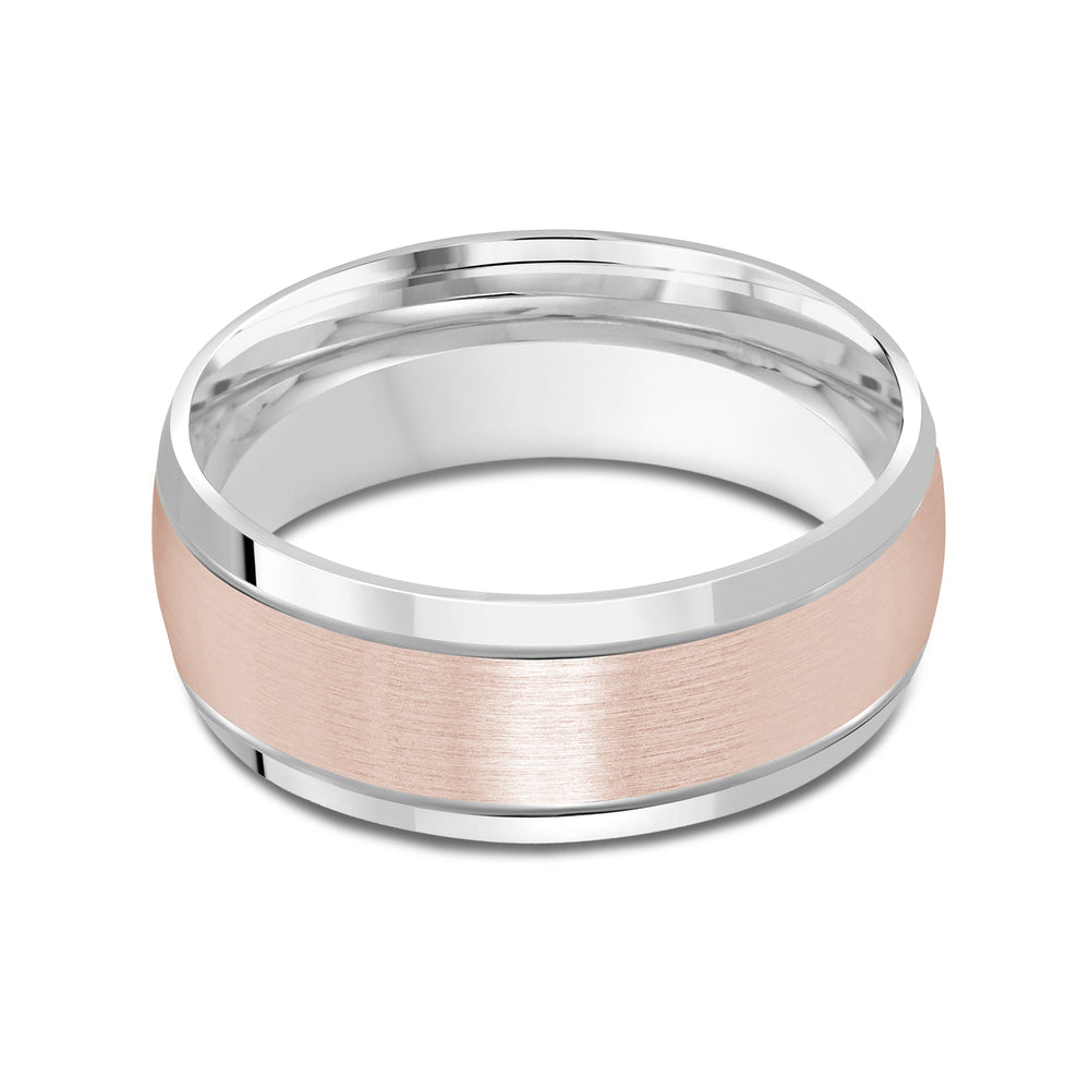 Two Tone Beveled Edge Men's Band with 18KT White & Rose Gold / 8 Cut Diamond in 14KT White & Rose Gold / 8 view 1
