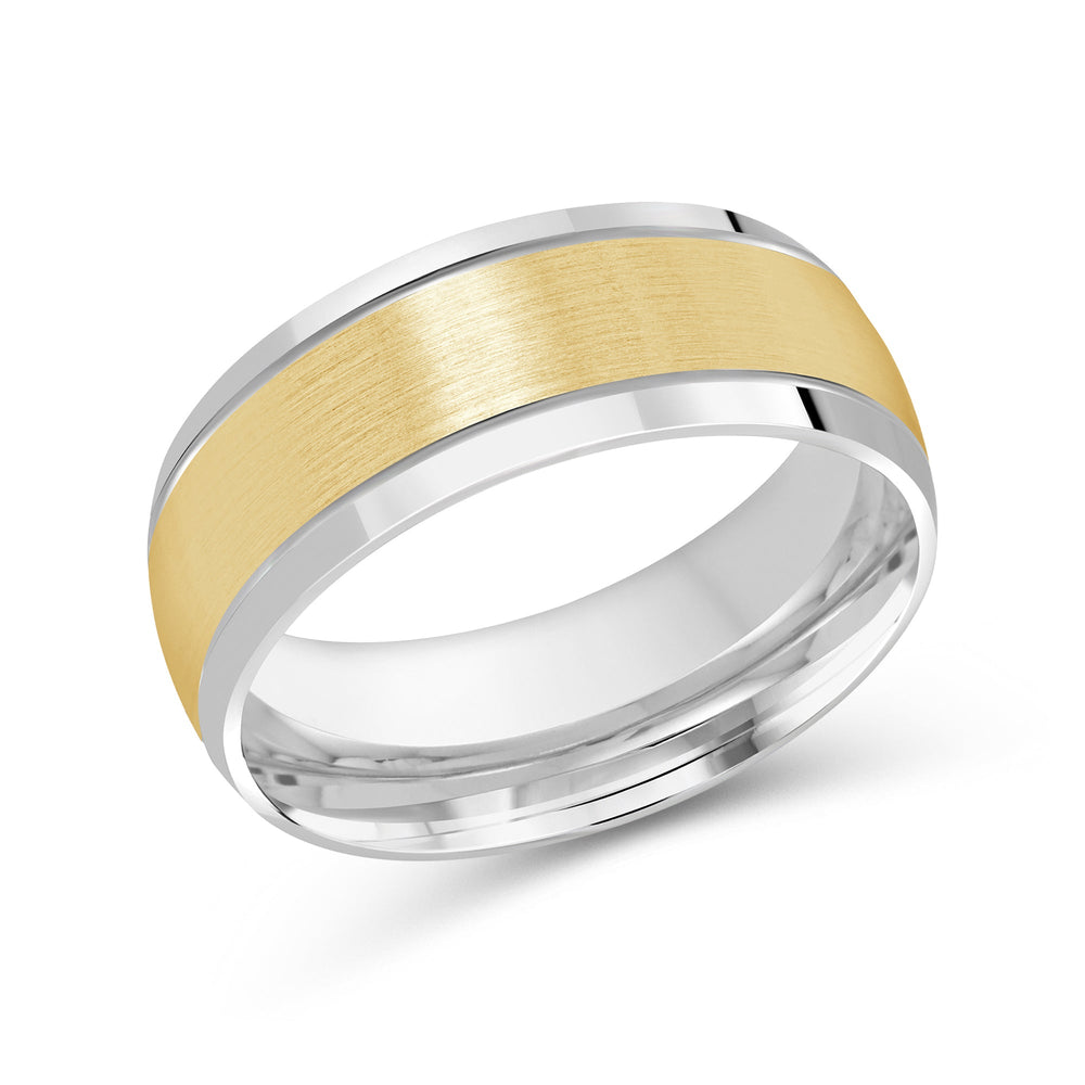 Two Tone Beveled Edge Men's Band with 18KT White & Yellow Gold / 8 Cut Diamond in 14KT White & Yellow Gold / 8 view 2
