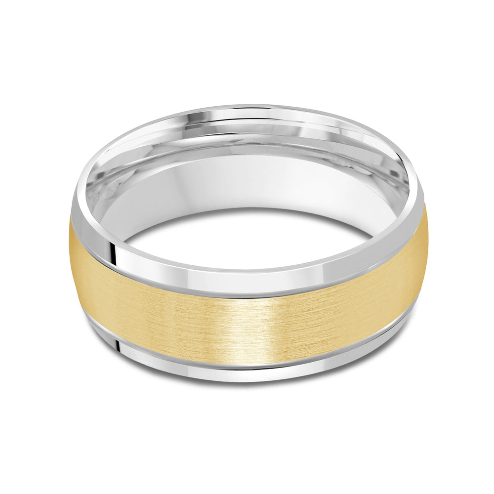 Two Tone Beveled Edge Men's Band with 18KT White & Yellow Gold / 8 Cut Diamond in 14KT White & Yellow Gold / 8 view 1
