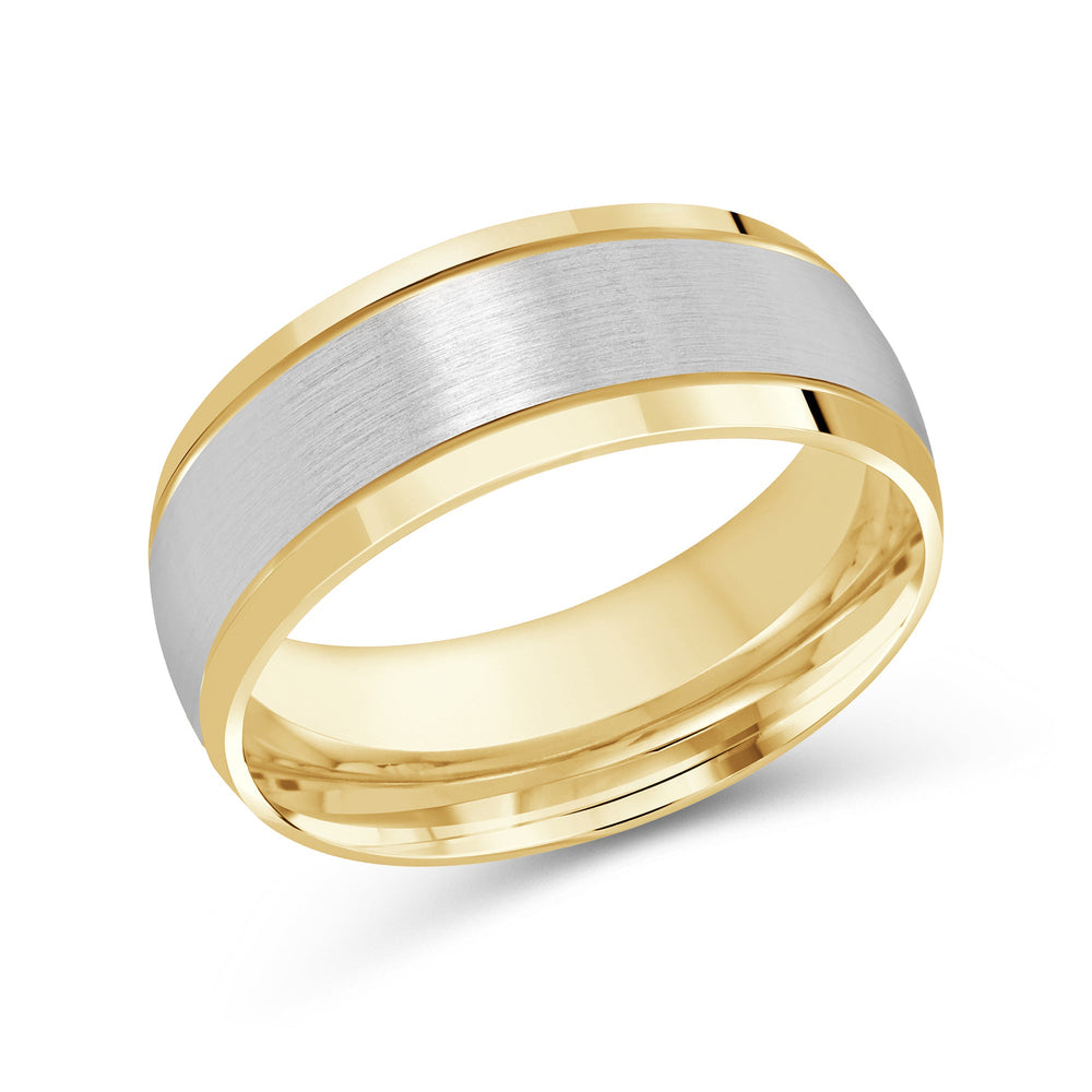 Two Tone Beveled Edge Men's Band with 18KT Yellow & White Gold / 8 Cut Diamond in 14KT Yellow & White Gold / 8 view 2
