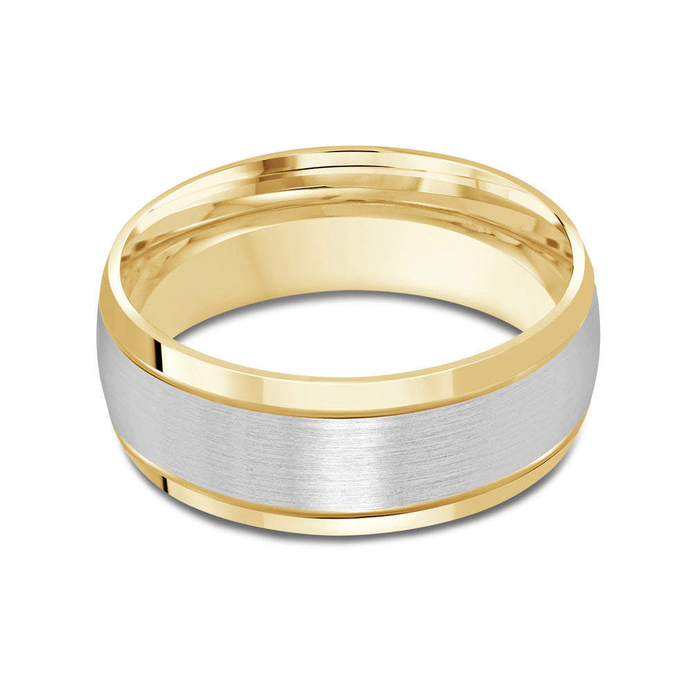 Two Tone Beveled Edge Men's Band with 18KT Yellow & White Gold / 8 Cut Diamond in 14KT Yellow & White Gold / 8 view 1
