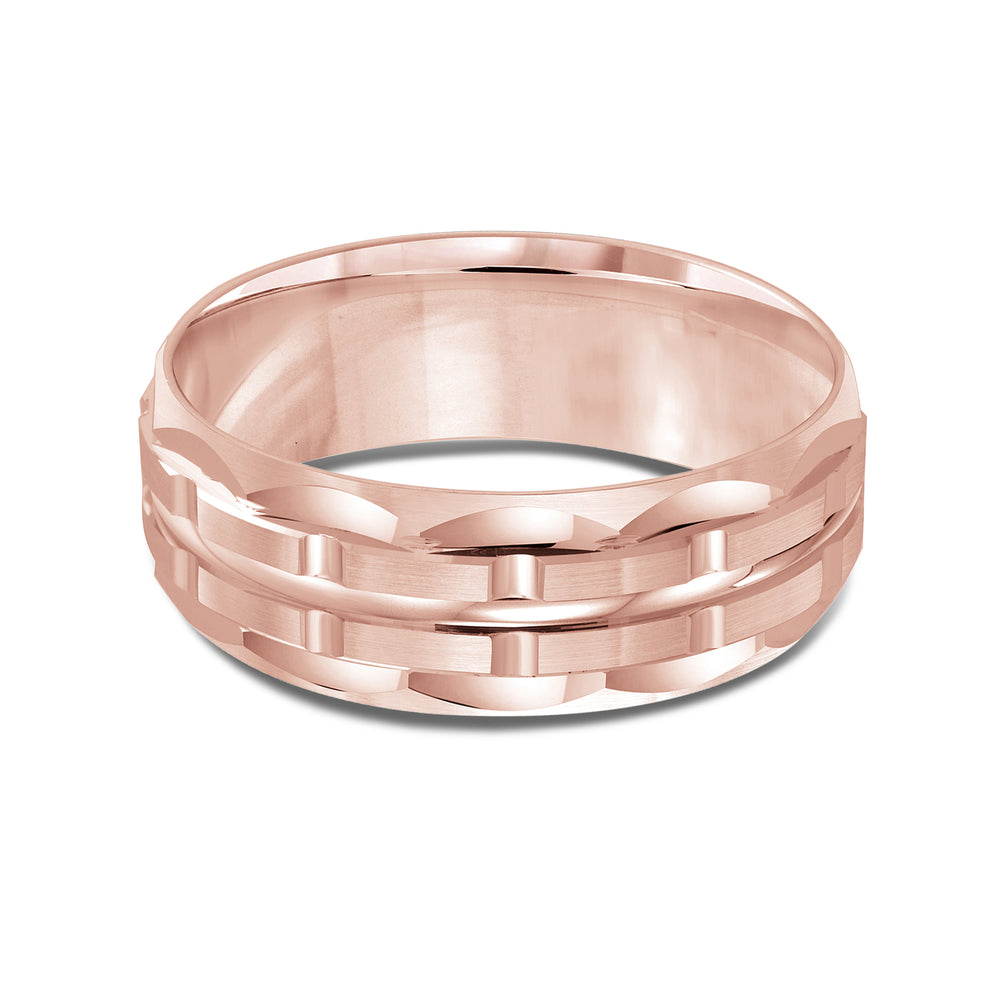 Scalloped Block Men's Band with 18KT Rose Gold / 8 Cut Diamond in 14KT Rose Gold / 8 view 1
