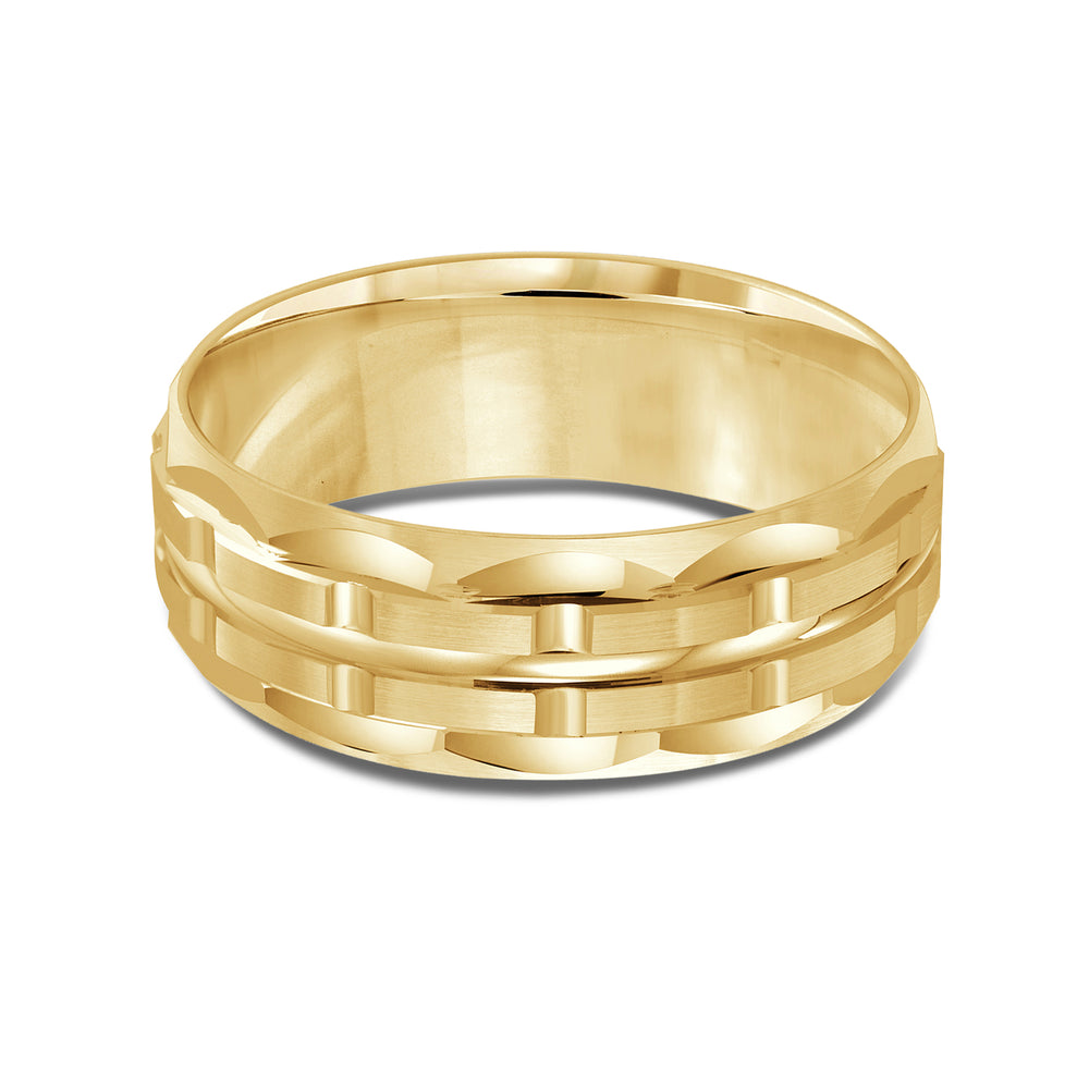 Scalloped Block Men's Band with 18KT Yellow Gold / 8 Cut Diamond in 14KT Yellow Gold / 8 view 1

