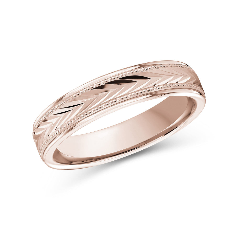 Chevron Milgrain Men's Band with 18KT Rose Gold / 4 Cut Diamond in 14KT Rose Gold / 4 view 2

