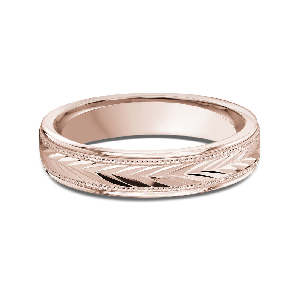 Chevron Milgrain Men's Band with 18KT Rose Gold / 4 Cut Diamond in 14KT Rose Gold / 4 view 1
