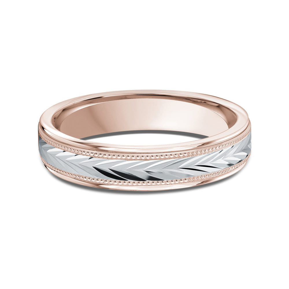 Two Tone Chevron Milgrain Men's Band with 18KT Rose & White Gold / 4 Cut Diamond in 14KT Rose & White Gold / 4 view 1
