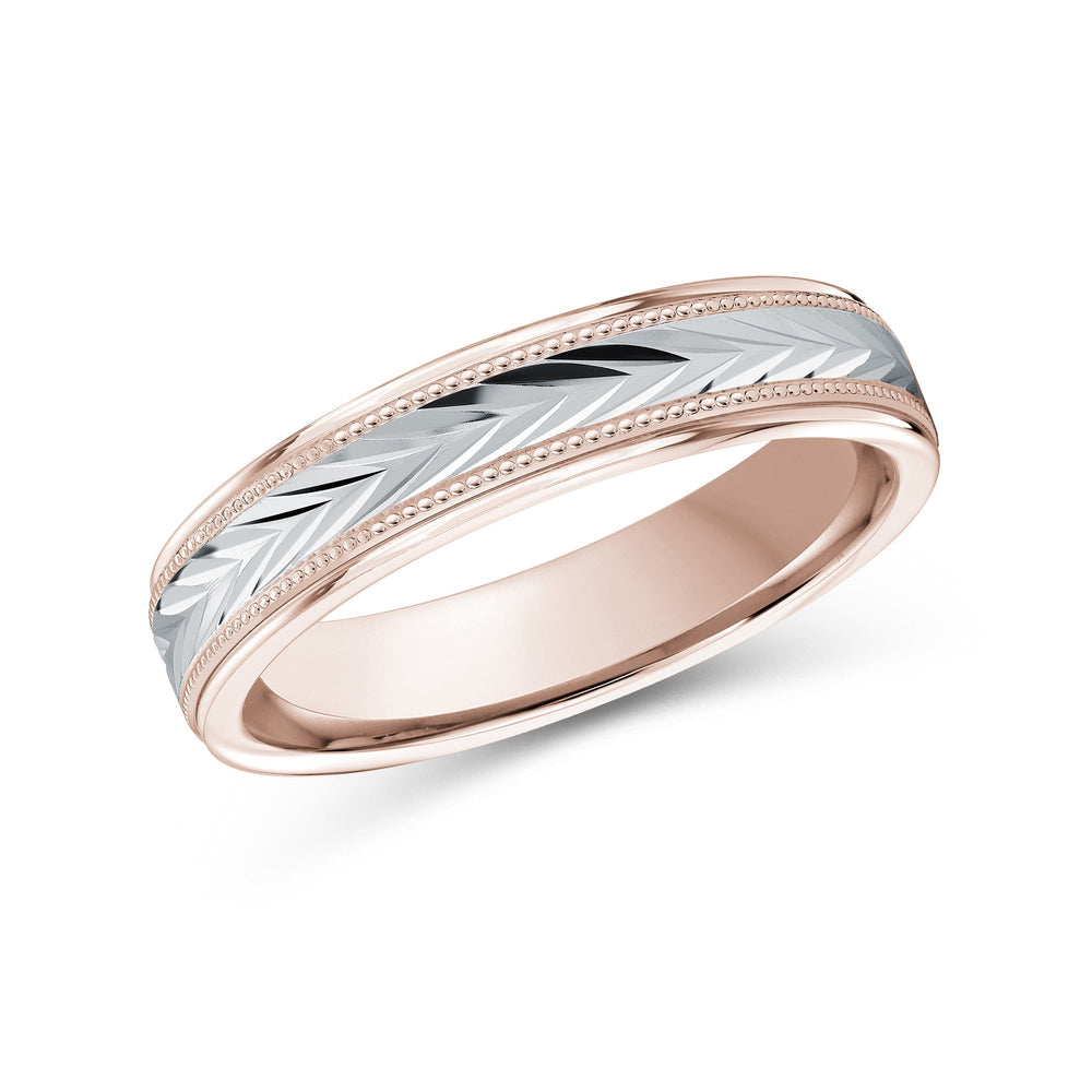 Two Tone Chevron Milgrain Men's Band with 18KT Rose & White Gold / 4 Cut Diamond in 14KT Rose & White Gold / 4 view 2
