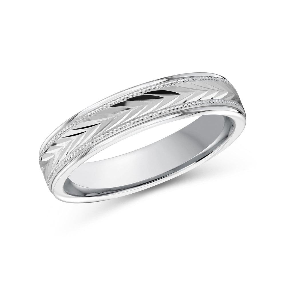 Chevron Milgrain Men's Band with Platinum / 4 Cut Diamond in 14KT Platinum / 4 view 2
