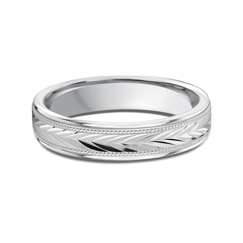 Chevron Milgrain Men's Band with Platinum / 4 Cut Diamond in 14KT Platinum / 4 view 1
