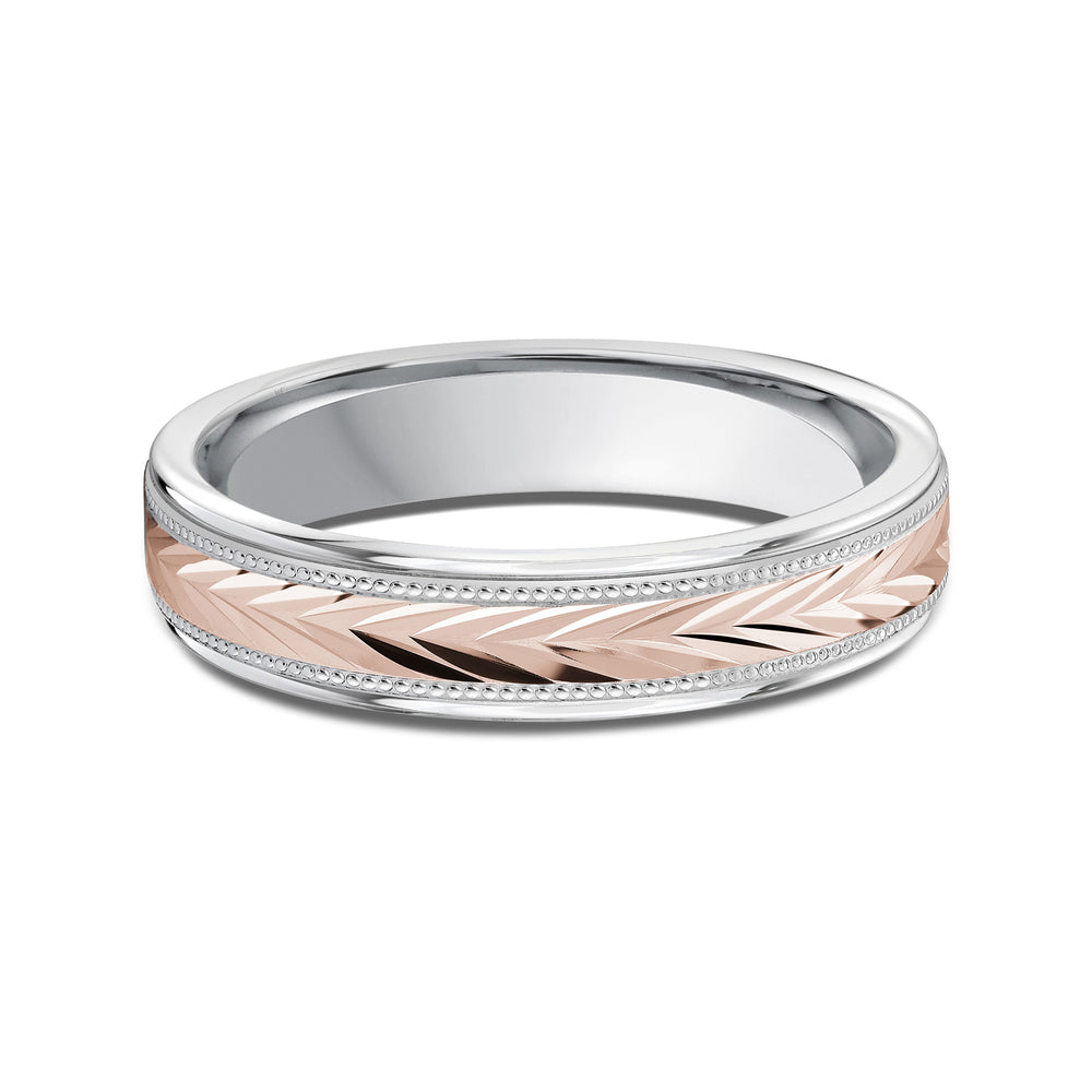 Two Tone Chevron Milgrain Men's Band with 18KT White & Rose Gold / 4 Cut Diamond in 14KT White & Rose Gold / 4 view 1
