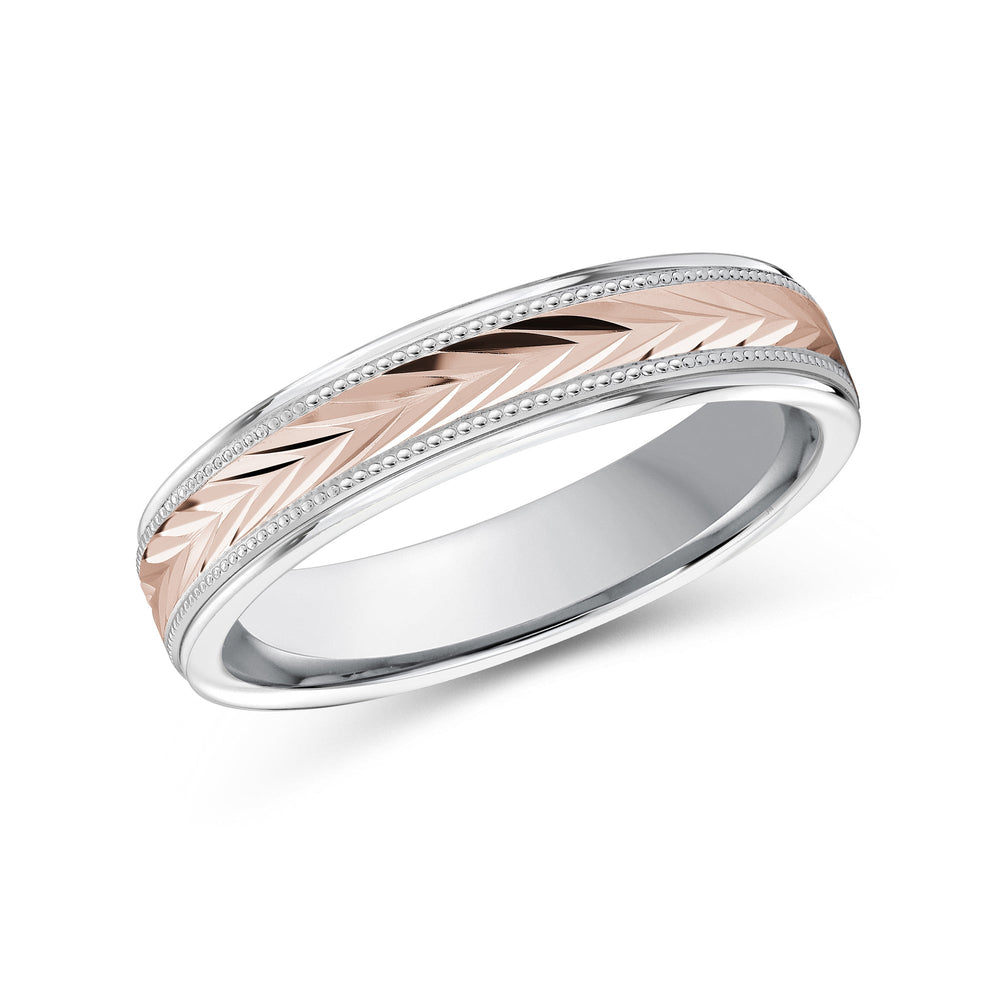 Two Tone Chevron Milgrain Men's Band with 18KT White & Rose Gold / 4 Cut Diamond in 14KT White & Rose Gold / 4 view 2
