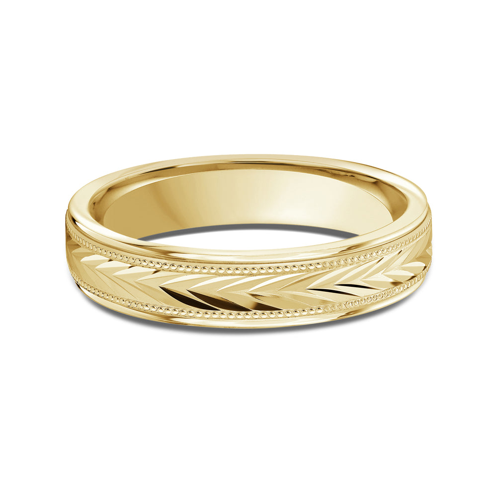 Chevron Milgrain Men's Band with 18KT Yellow Gold / 4 Cut Diamond in 14KT Yellow Gold / 4 view 1
