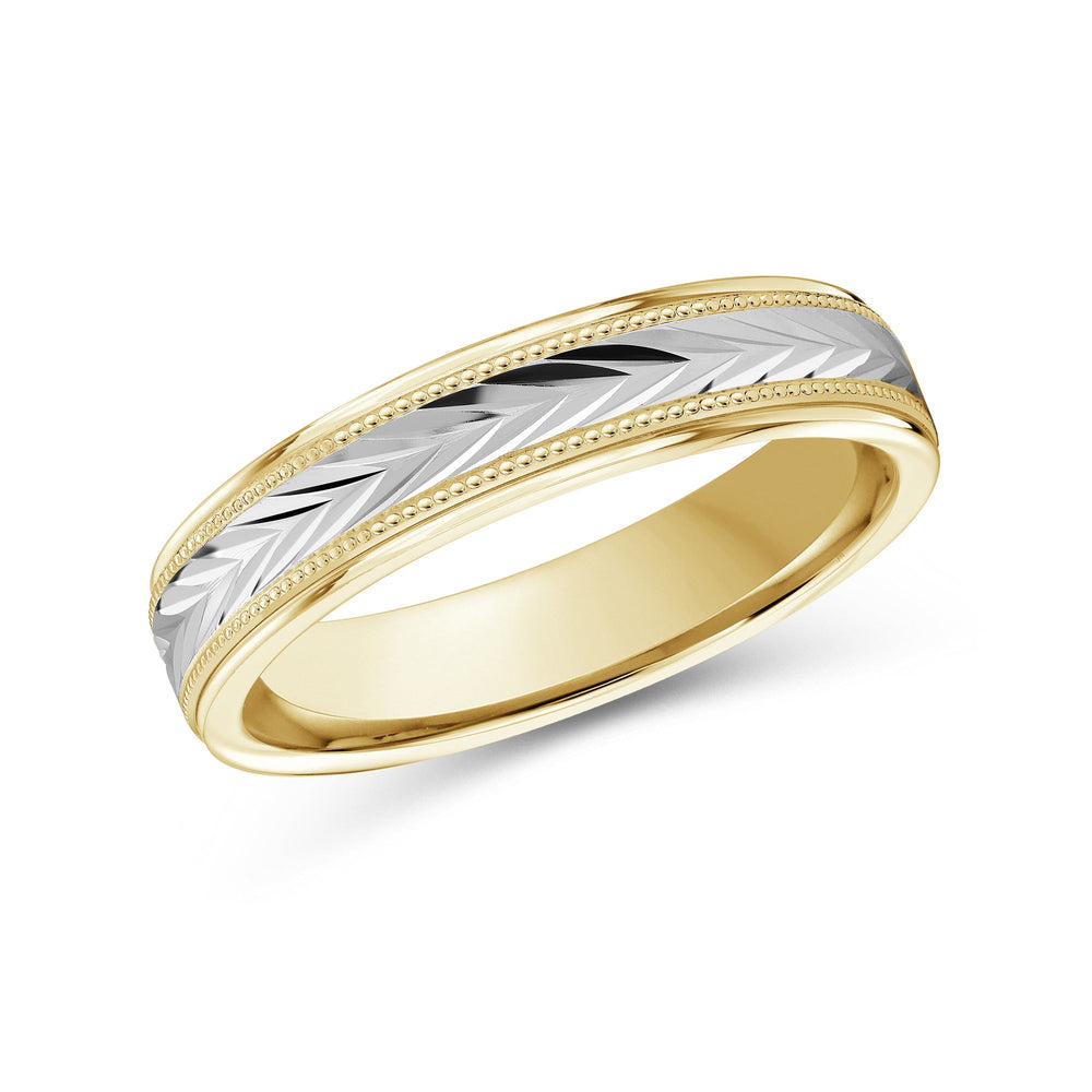 Two Tone Chevron Milgrain Men's Band with 18KT Yellow & White Gold / 4 Cut Diamond in 14KT Yellow & White Gold / 4 view 2
