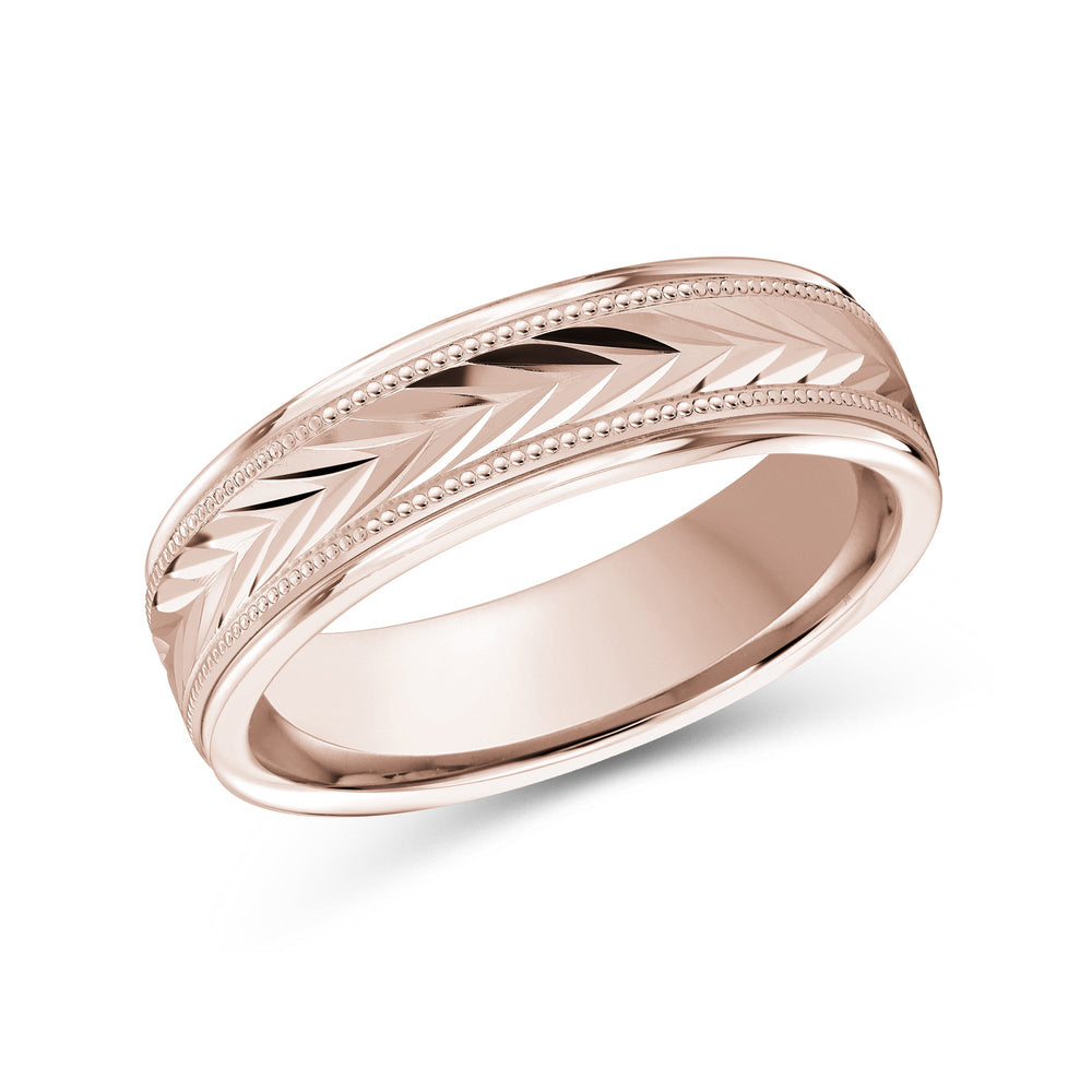 Chevron Milgrain Men's Band with 18KT Rose Gold / 6 Cut Diamond in 14KT Rose Gold / 6 view 2
